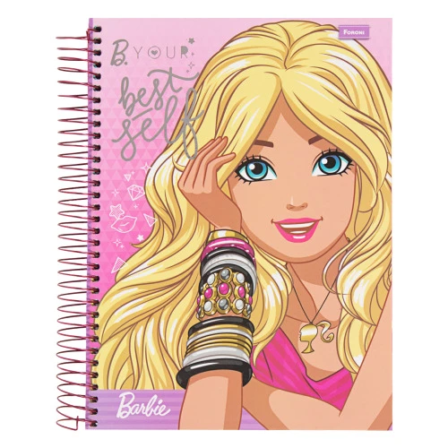 CADERNO CAPA DURA ESPIRAL ROSA BARBIE FORONI 200MM X 275MM 200 FOLHAS