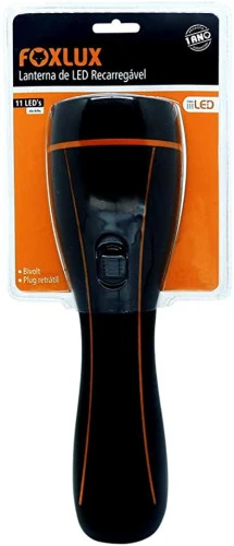LANTERNA ABS 11 LEDS RECARREGÁVEL FOXLUX ALTO BRILHO BIVOLT PLUG RETRÁTIL DOIS NÍVEIS DE INTENSIDADE
