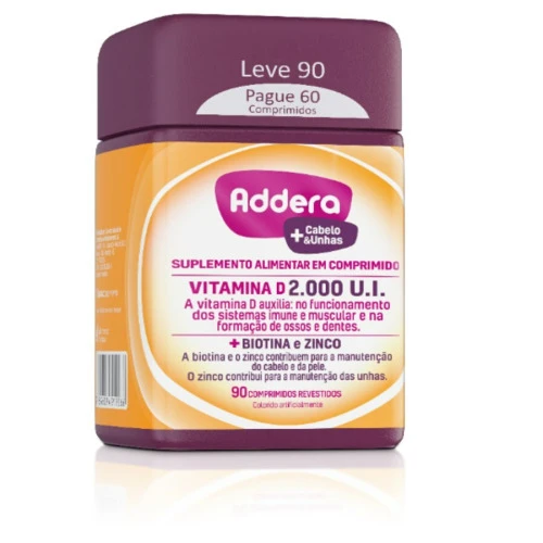 VITAMINA D ADDERA  CABELO E UNHAS 2 000UI 90 COMPRIMIDOS