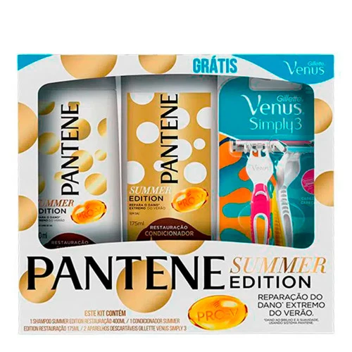 KIT PANTENE SUMMER EDITION SHAMPOO 400ML  CONDICIONADOR 175ML GRÁTIS APARELHO DE DEPILAÇÃO GILLETTE