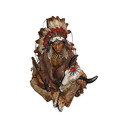 ESTÁTUA ÍNDIO CHEFE SENTADO COM CACHIMBO RESINA MARROM OLDWAY