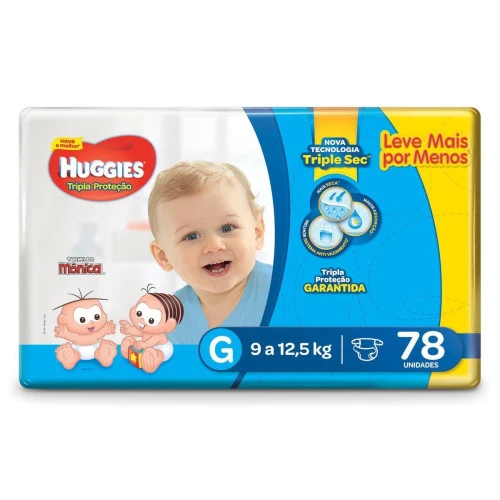 FRALDA HUGGIES TRIPLA PROTEÇÃO G 78 UNIDADES