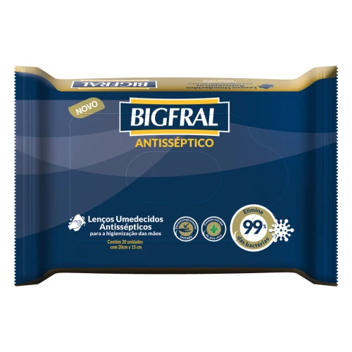 LENÃO UMEDECIDO ANTISSÉPTICO ALOE VERA BIGFRAL PACOTE 20 UNIDADES