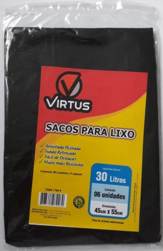 SACO DE LIXO VIRTUS 30L COM 6 PRETO