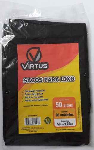 SACO DE LIXO VIRTUS 50L COM 6 PRETO