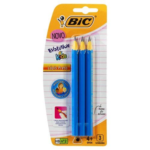 LÁPIS PRETO HB Nº 2 KIDS BIC EVOLUTION 3 UNIDADES
