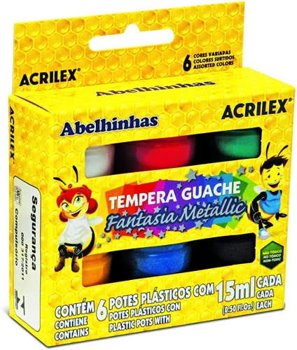 GUACHE FANTASIA METÁLICA CONJUNTO 6 CORES ACRILEX 020020000 MULTICOR