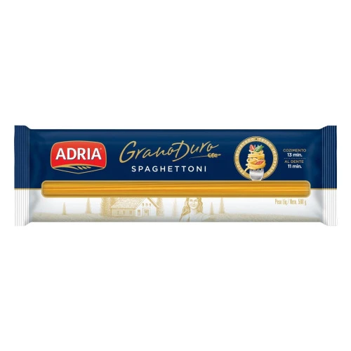 MACARRÃO DE SÊMOLA GRANO DURO SPAGHETTONI ADRIA PACOTE 500G