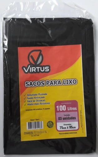SACO DE LIXO VIRTUS 100L COM 3 PRETO