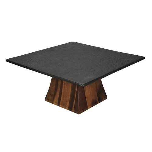 PRATO FULL FIT 28CM CERÂMICA PRETO COM PE MADEIRA