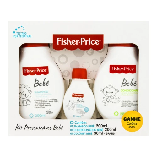 KIT SHAMPOO CONDICIONADOR 200ML CADA FISHER PRICE GRÁTIS COLÔNIA BEBÊ 30ML
