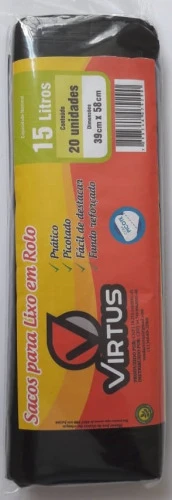 SACO DE LIXO VIRTUS ROLINHO 15L COM 20 PRETO