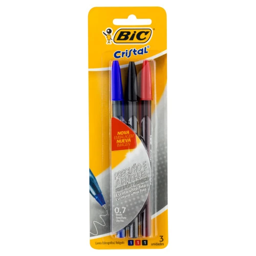 CANETA ESFEROGRÁFICA 0 7MM PONTA ULTRAFINA BIC CRISTAL 3 UNIDADES