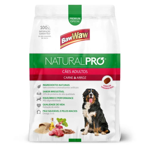ALIMENTO CÃO BAW WAW 1KG NATURAL PRÓ CARNE E ARROZ