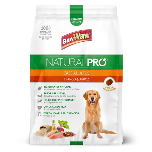 ALIMENTO CÃO BAW WAW 1KG NATURAL PRÓ FRANGO E ARROZ