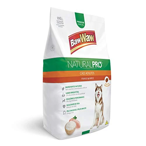 RAÇÃO CÃES BAW WAW 1KG NATURAL PRO FRANGO ARROZ AD