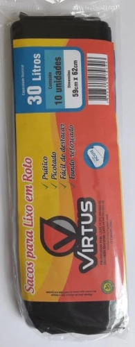SACO DE LIXO VIRTUS ROLINHO 30L COM 10 PRETO