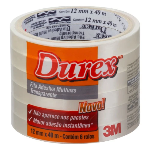 FITA ADESIVA MULTIUSO TRANSPARENTE DUREX 12MM X 40M 6 UNIDADES
