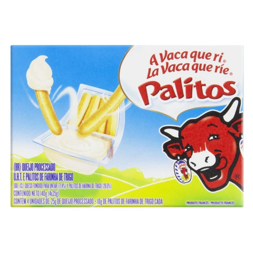 QUEIJO PROCESSADO UHT PALITOS A VACA QUE RI 140G 4 UNIDADES