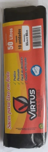 SACO DE LIXO VIRTUS ROLINHO 50L COM 10 PRETO