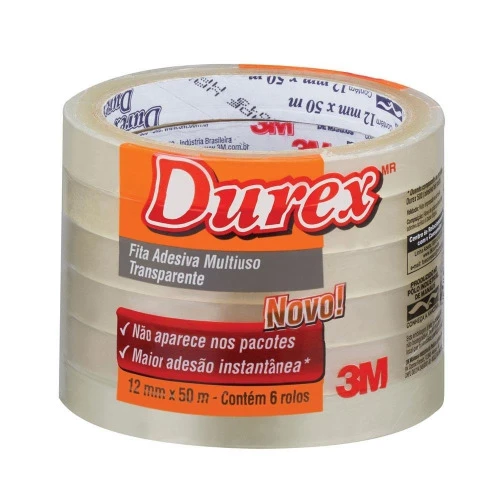 FITA ADESIVA TRANSPARENTE DUREX 12MMX50M 6 UN 3M