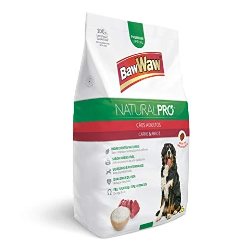 ALIMENTO PARA CÃES BAW WAW PRO ALIMENTO CARNE ARROZ 10 1KG