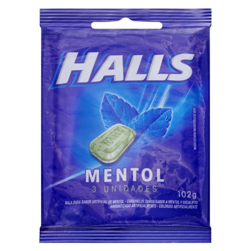 BALA MENTOL HALLS PACOTE 102G 3 UNIDADES