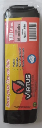 SACO DE LIXO VIRTUS ROLINHO 100L COM 5 PRETO