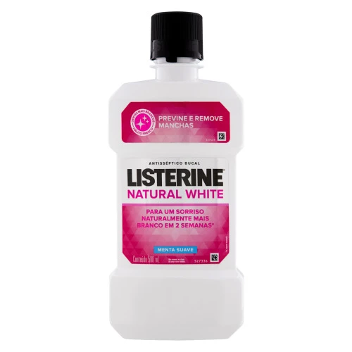 ENXAGUANTE BUCAL ANTISSÉPTICO MENTA SUAVE LISTERINE NATURAL WHITE FRASCO 500ML