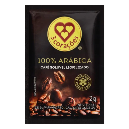 CAFÉ SOLÚVEL LIOFILIZADO 3 CORAÇÕES ENVELOPE 2G