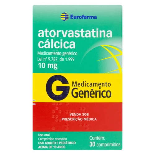 ATORVASTATINA CÁLCICA 10MG EUROFARMA CAIXA 30 COMPRIMIDOS REVESTIDOS