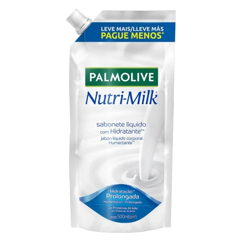 SABONETE LÍQUIDO HIDRATANTE PALMOLIVE NUTRI-MILK SACHÊ 500ML REFIL LEVE MAIS PAGUE MENOS