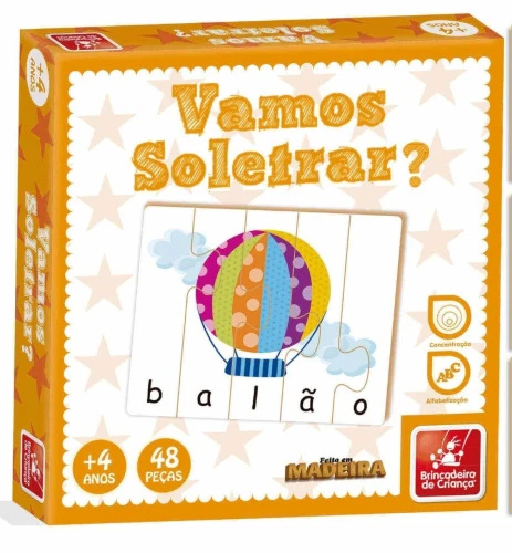 QUEBRA-CABEÇA VAMOS SOLETRAR 48 PEÇAS EM MADEIRA BRINCADEIRA DE CRIANÇA