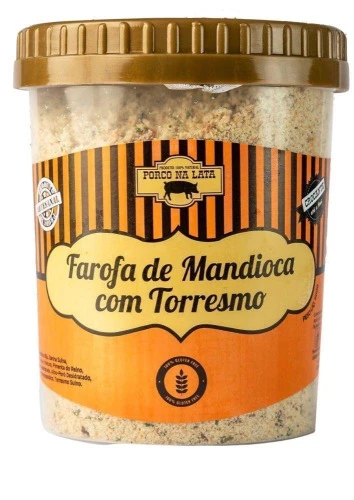 FAROFA DE MANDIOCA COM TORRESMO PORCO NA LATA 400GR