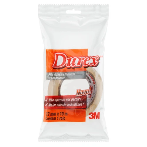 FITA ADESIVA TRANSPARENTE DUREX 3M 12MM X 10M COM 1 UNIDADE