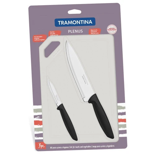 JG FACAS INOX TRAMONTINA COM TABUA 3 PCS PT