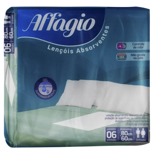 LENÃOL ABSORVENTE AFFAGIO 80CM X 60CM PACOTE 6 UNIDADES