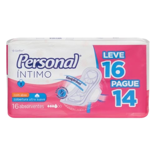 ABSORVENTE COM ABAS ULTRA SUAVE PERSONAL ÍNTIMO PACOTE LEVE 16 PAGUE 14 UNIDADES
