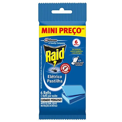 REPELENTE ELÉTRICO PASTILHA 6 NOITES RAID PACOTE 6 UNIDADES REFIL