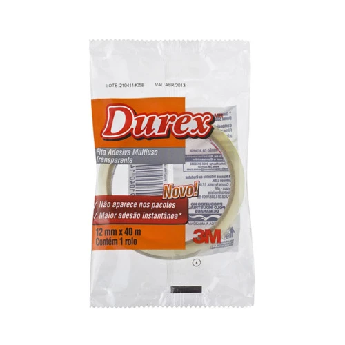 FITA ADESIVA DUREX TRANSPARENTE 3M 12MMX40M COM 10 UNIDADES