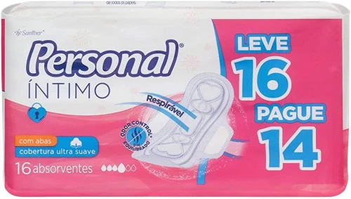 ABSORVENTE ÍNTIMO COBERTURA SUAVE PERSONAL COM ABAS BRANCO 16 UNIDADES