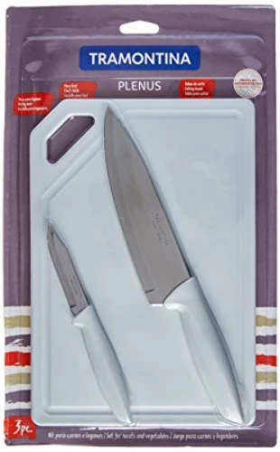 JG FACAS INOX TRAMONTINA COM TABUA 3 PCS OFF