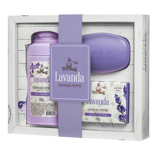 KIT BANHO LAVANDA TALCO PERFUMADO 100G  2 SABONETES PERFUMADOS 130G  1 SABONETEIRA