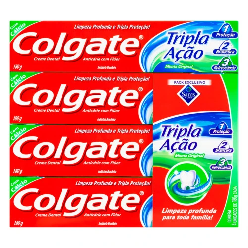 PACK CREME DENTAL MENTA ORIGINAL COLGATE TRIPLA AÇÃO CAIXA 4 UNIDADES 180G CADA