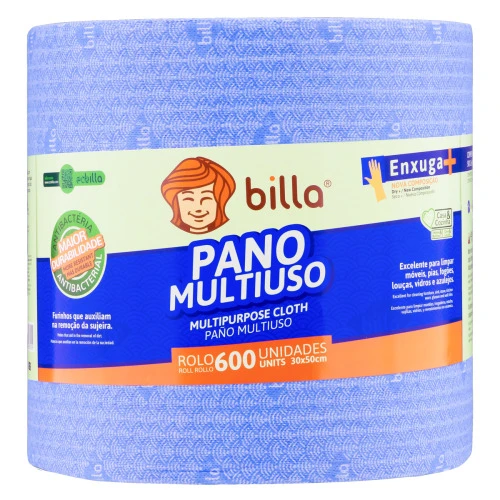 PANO MULTIUSO EM ROLO AZUL BILLA 600 UNIDADES