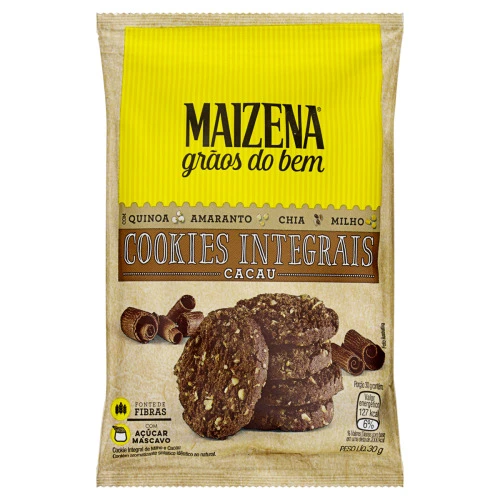 BISCOITO COOKIE INTEGRAL CACAU MAIZENA GRÃOS DO BEM PACOTE 30G