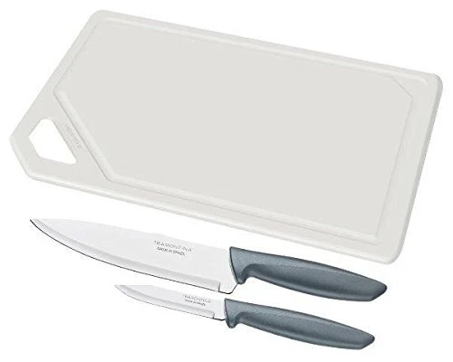 JOGO TRAMONTINA FACAS INOX 3PCS COM TABUA PLENUS CINJG