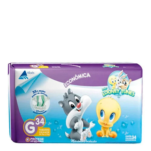 FRALDA DESCARTÁVEL LOONEY TUNES ECONÔMICA G 34 UNIDADES