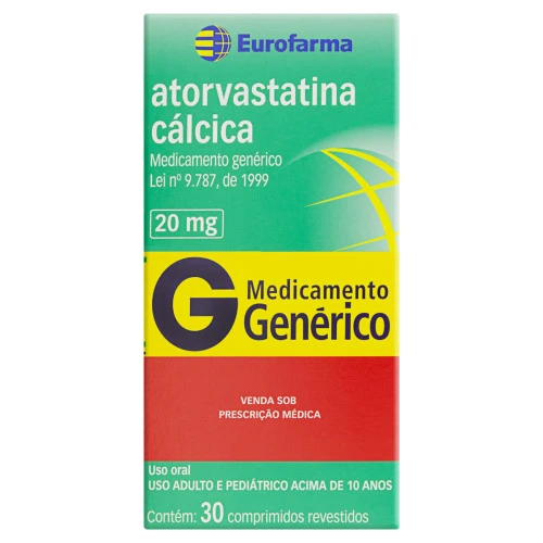 ATORVASTATINA CÁLCICA 20MG EUROFARMA CAIXA 30 COMPRIMIDOS REVESTIDOS