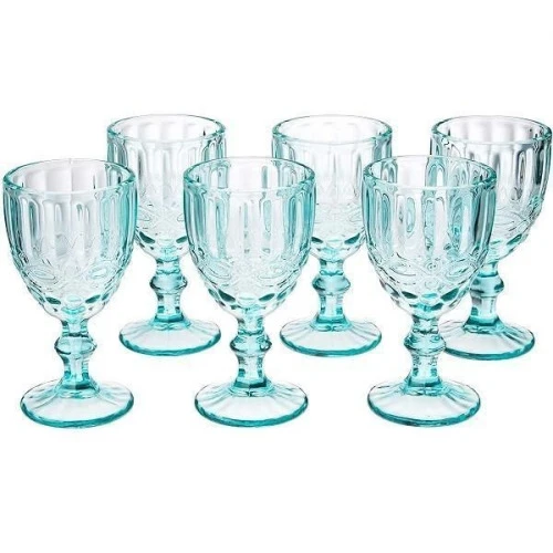 CONJUNTO DE TAÇAS PARA AGUA 6 PEÇAS VERRE AZUL TIFFANY LAÇO MIMO STYLE TC19103 6499